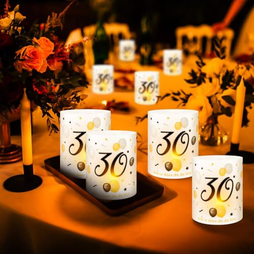 RUNEAY Windlichter 30 Geburtstag Tischdeko 16 Stück, Windlicht Tischdeko Geburtstag für Teelichter, Kerzen, Windlicht 30 Geburtstag Schön DASS du da bist Deko Tisch für Draußen Drinnen