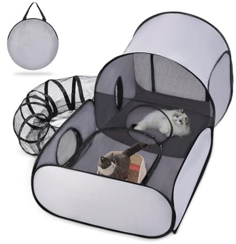 Tailtastic Haustier-Laufstall mit Surround-Tunnel, Outdoor/Indoor Katzengehege Zelt für Kleintiere, tragbar mit atmungsaktiven weichen Seiten und Tragetasche (mittel)