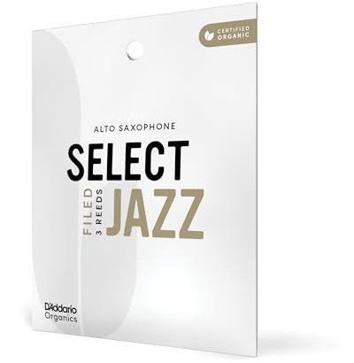 Gefeilte D'Addario Organic Select Jazz Blätter für Altsaxophon, Stärke 2, hart, einzeln verpackt, 3er-Packung