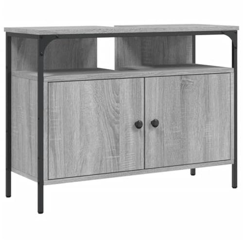 vidaXL Armoire Lavabo de Salle de Bain, Placard sous Vasque avec Porte, Meuble de Rangement, Organisateur de Toilette Intérieur, Sonoma Gris