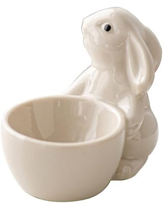 MOFIC Ceramic Egg Cups,Cute Easter Rabbit Egg Cup, Novelty Easter Egg Holder Stand Egg Cups, Bunny Egg Holder for Easter Table Home Decoration (White)