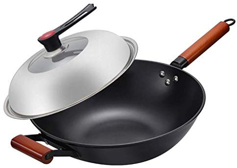 OQHAIR Poêle antiadhésive en Pierre Maifan Domestique, poêle à Frire Wok, cuisinière à Induction, cuisinière à gaz, poêle de Cuisine pour la Maison (Casserole avec Couvercle 30 cm)