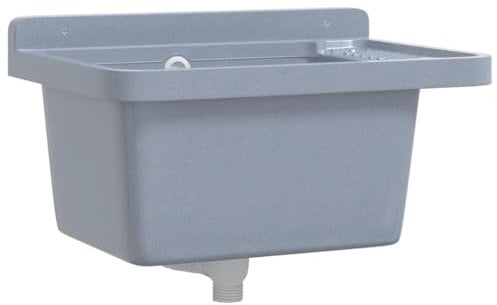 vidaXL Fregadero lavabo de pared resina gris 50x35x24 cm, fregadero utilitario, lavabo de cuarto de baño, lavamanos, lavabo utilitario, lavabo
