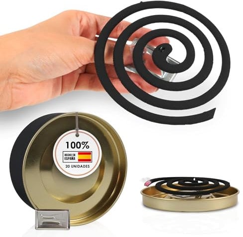 Lot de 20 spirales anti-moustiques avec brûleur d'encens et porte-encens pour extérieur, citronnelle, patio, terrasse, camping