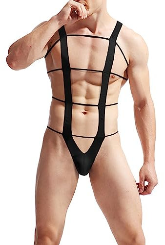Rrongwn Männer Tanga Trikot Bodysuit Stretch Wrestling Singlet Jumpsuit Einteilige G-String Unterwäsche Dessous Stretch Bodywear Unterhose Stringbody Unterhemd