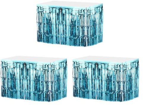 QUARKZMAN 3 Stück 29x108 Zoll Hellblaue Metallische Lametta-Tischröcke für Rechteckige Tische Lametta-Hintergrundvorhang für Hochzeits- und Geburtstagsfeierdekoration