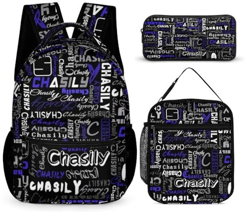 SweetJECCU Mochila de mariposa personalizada con lonchera y juego de estuche, juego de 3 mochilas escolares personalizadas, Nombre, L, Mochila con fiambrera