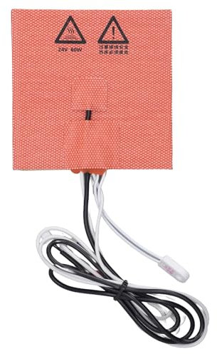 3D Printer Silicone Heated Pad,DC 24V 60W 100 X 100mm Silicone Heating Pad, 200 ℃ High Temperature Resistance Hotbed Mat Heated Bed Pad with 468MP Back Adhesive for Voron 0 0.1 3D Printer