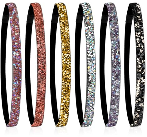 6 Stück Glitzer Haarbänder Elastisch Strass Stirnbänder für Damen Verstellbare Kopfbedeckung Haarband Kristall Stirnband Haarschmuck für Frauen und Mädchen Party Deko