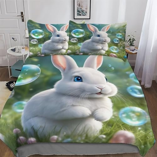 AAPZY süßes Kaninchen 3D-Druck Bettwäsche Bettbezug Bettgarnitur Atmungsaktiver Mikrofaser Deckenbezug 2teilig Mit Kissenbezug Erwachsene Teenager Kinder Bettbezüge Single (135x200cm)