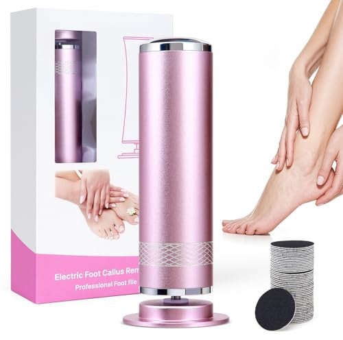 Electric Foot Callus Remover, Upgrade Electric Foot File Callus Remover for Feet, Adjustable Speed Foot File with 60 Pcs Sandpaper Discs, Foot Scrubber for Cracked, or Tough Skin and Calluses, Pink