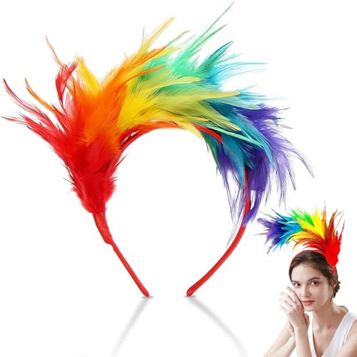 Bunt Feder Stirnband, Regenbogen Haarreif, Feder Haarschmuck, Cosplay Haarband Karneval Party Kopfschmuck Regenbogen Feder Haarreif Feder Kopfbedeckung für Ostertag Hochzeit Party