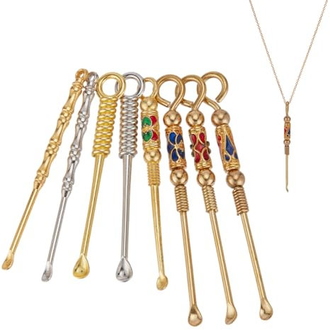 arricraft 16 Stück Halskette Mit Anhänger Aus Legierung Mini Ohrlöffel 8 Stil Retro Messing Emaille EarPicks Tragbarer Kleiner Löffel Ohrreiniger Mit Schlüsselring Für Schlüsselanhänger DIY