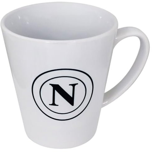 SSC Napoli Tazza in Ceramica Forma Conica con Logo Bifacciale, Interno Bianco