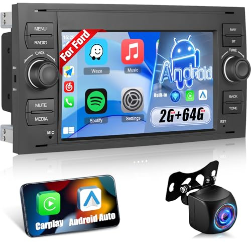 Car Stereo for Ford Transit Fiesta Focus Galaxy Mondeo Fusion Kuga C-Max | with Wireless Carplay and Android Auto, 2G+64G TouchScreen Car Radio with GPS/WiFi/Bluetooth/EQ/FM RDS