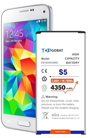 TOPGOBAT EB-BG900BBE Ersatzakku für Samsung Galaxy S5, 4350 mAh, hohe Kapazität, kompatibel mit Samsung Galaxy S5 Modell (G900A G900P G900V G900T G900F G900H G900R4 I9600)