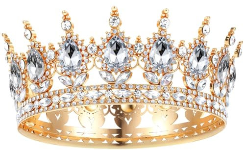 Grevosea Corona dorada para mujer, corona de reina con diamantes de imitación, coronas y tiaras de cristal, accesorios para el cabello de novia, para fiesta de princesa, cumpleaños, disfraces