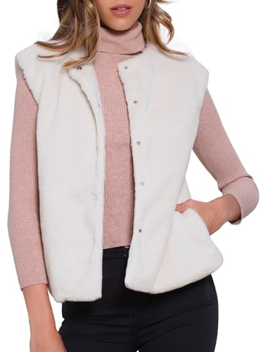 Allegra K Gilet in Pelliccia Sintetica da Donna, Senza Maniche, con Bottoni E Davanti Aperto, Giacca Invernale 2025 Albicocca L