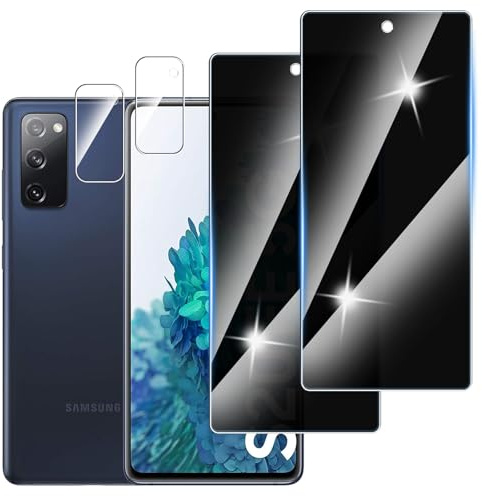 [2 Stück] Sichtschutzfolie für Samsung Galaxy S20FE Panzer Schutz Glas und 2 Stück Kamera Schutzfolie, Anti-Spähen Privatsphäre Schutzfolie, 9H Härte, Anti-Kratzer, Bläschenfrei,Anti-Spy