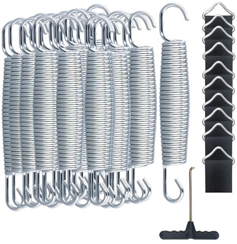 MAKTSAM 20 Pack Trampoline Springs for 8ft/10ft/12ft/14ft, 5.5 Inch Trampoline Mat Springs with 10 PCS T Hook, Trampoline Spring Tool Hook Replacement Parts for Outdoor Trampoline Fixing