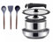 INTIGNIS® GREBLON® Batterie de cuisine 8 pièces en acier inoxydable – Poêle profonde de 28 cm (4,5 L) + casserole de 20 cm (2 L) avec couvercles en verre, poignée amovible unique, céramique GREBLON®