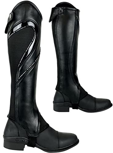 AK Sporty Soft Full Grain Leather Horse Riding Half Chaps – Snug Fit, Durable Zip & Elastic Panels, Comfortable Equestrian Half Chaps for Men & Women AKRS-1604 (Black, 3XL)