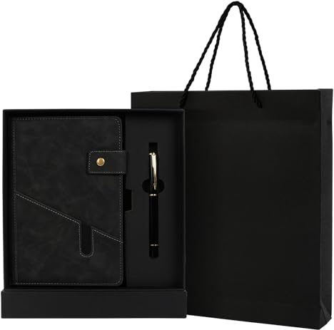 CRITIVE-SHOP Leder Notizbuch A5 Geschenkset, Tagebuch für Erwachsene Notebook mit Stift Geschenkbox-Tasche, Bullet Journal Buch Reisetagebuch für Erwachsene, Notizblock Personalisiert Mann(Schwarz)