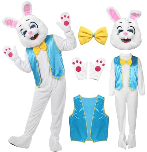 Moerstar Osterhase Kostüm Erwachsene, Hasenkostüm Herren Damen Set mit Weste Fliege Handschuhe Frack, Osterhasenkostüm für Ostern Karneval Cosplay