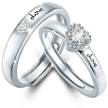 CRWENG Paar Ringe Set für Paare Versprechensring Valentinstagsgeschenke Damen Herren 925 Sterling Silber Schmuck Geschenk für Frauen Mädchen Sie Ihn Verstellbare Partnerringe (04-Zirkonherz)