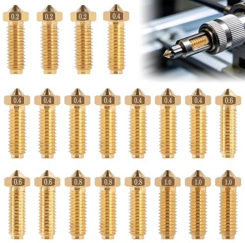 NICEWAT 20 Stück 0,4/0,2/0,6/0.8/1,0mm Barss Düsen Set für Kobra 3/Kobra S1, 3D-Drucker Messing Düse Nozzle Extruder, 3D Drucker Zubehör für Anycubic Kobra 3, Kobra 3 Combo, Kobra S1, Kobra S1 Combo