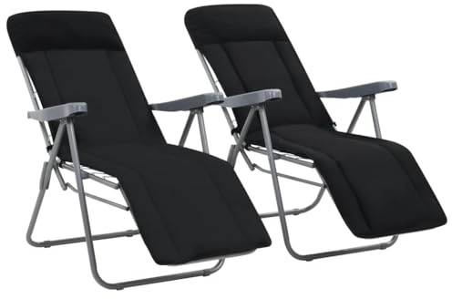Fangmaliuyun Klappbare Relax Gartenstühle Set 2 Stück Schwarz 58 x 73 x 107 cm Pulverbeschichteter Stahl 5 Positionen mit Fußstütze und Polster für Balkon Terrasse Outdoor Campingplatz
