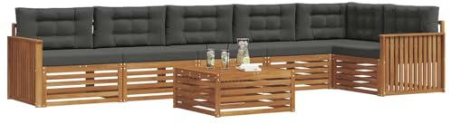vidaXL Outdoor-Sofagarnitur mit Kissen 7 pcs Natur und Anthrazit, Gartenbank, modernes Ecksofa, strapazierfähige Sitzmöbel, Lounge für Terrasse, stylischer Komfort