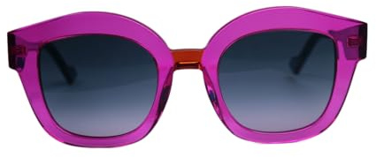 optiker-dietrich.de Face a Face Sonnenbrille Flow2, Modell 084, Transparenter Fuchsia-Rahmen, Blau Verlaufsgläser, Türkisfarbene Bügel