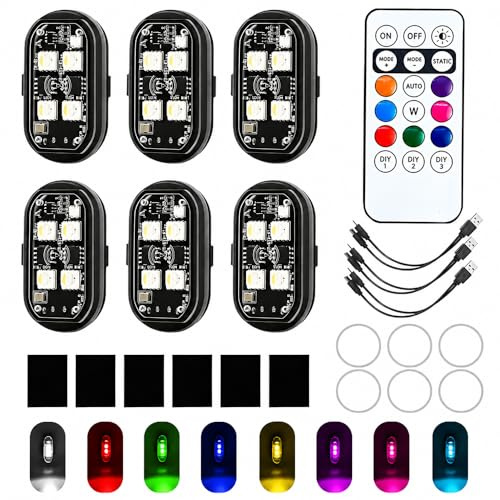 Kabellose Led Lichter, 6 Stück Strobe Drone Light, 8 Farben Antikollisionslichter, Wasserdicht Blitzlicht mit Fernbedienung, Led für e Scooter Unterbodenbeleuchtung Roller Motorrad Drohne Flylights