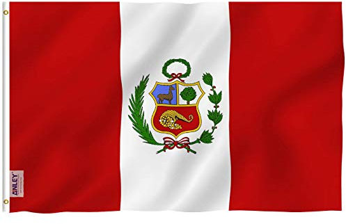 Anley Fly Breeze Bandera de Perú de 3x5 pies - Color Vivo y Resistente a la decoloración UV - Encabezado de Lienzo y Doble Costura - Banderas Nacionales peruanas Poliéster con Ojales de latón