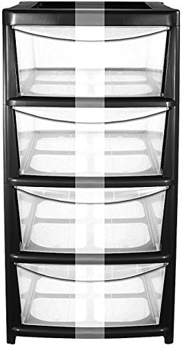 CrazyGadget® Plastic Large Tower Storage Drawers Chest Unit - MADE IN U.K. (4 Drawers, Black)