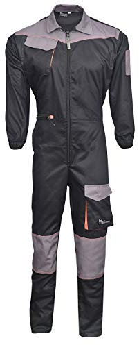 NORMAN Black/Grey Men's Work Wear Overalls Boiler Suit Coveralls Mechanics Boilersuit (M)