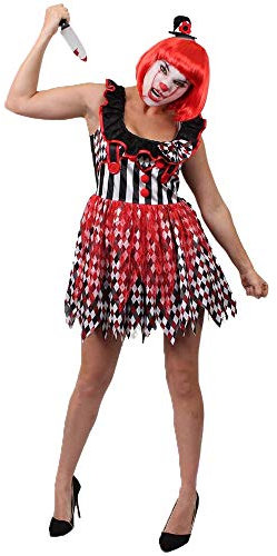 Costume da pagliaccio da donna con accessori – costume da pagliaccio con filo rosso, collo di pagliaccio, collant, sangue falso, trucco e coltello finto (X-Large)