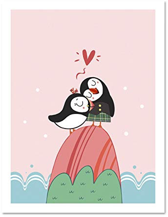 Wee Blue Coo Puffins in Love Large Framed Art Print Wall Poster 18x24 inch Liebe Wand