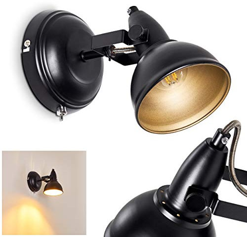 HOFSTEIN Wandleuchte Tina, verstellbare Wandlampe aus Metall in Schwarz/Gold, 1-flammig, 1 x E14-Fassung, Wandspot im Retro/Vintage Design, ohne Leuchtmittel