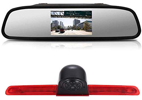 【4.3 Zoll Rückspiegel Monitor+ Rückfahrkamera Set】 Heckklappe dritte 3.Bremsleuchte Rückfahrkamera Wasserdicht Auto Rückansicht Kamera für VW T6 Bus Transporter Business(1 Door) ab 2016 Bj