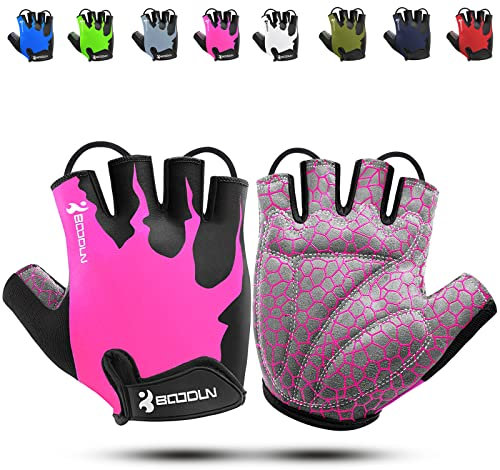 KONVINIT Fahrradhandschuhe für Damen Halbfinger MTB Handschuhe,Radhandschuhe für Frauen,Atmungsaktive rutschfeste Stoßdämpfung,pink XL