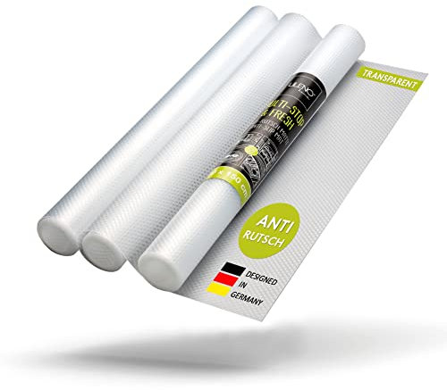 LILENO HOME Tappetino per cassetti, 30 x 150 cm, set da 3 pezzi (trasparente) – Tappetino antiscivolo per cassetti per frigorifero, inserti per cassetti, ritagliabili come tappetini antiscivolo da