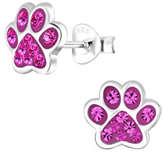 Laimons Mädchen Kinder-Ohrstecker Hundepfote Pfote Pfötchen Tatzen mit Glitzer 8mm klein aus Sterling Silber 925 (Pink)