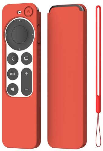 K TOMOTO Kompatibel mit Apple TV 4K Siri Remote Case 2021, Seidenweiche Anti-Rutsch-Silikon-Schutzhülle für Siri-Fernbedienung 2. Generation [inkl. Schlüsselband], Rot