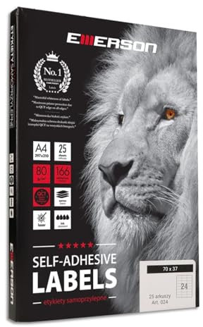 Emerson 70 x 37mm, 24 Stück/Blatt, 25 Blatt A4 Universal Selbstklebende Etiketten Etiketten Selbstklebend Aufkleber zum Beschriften Etiketten zum Beschriften Aufkleber für den Etikettendruck