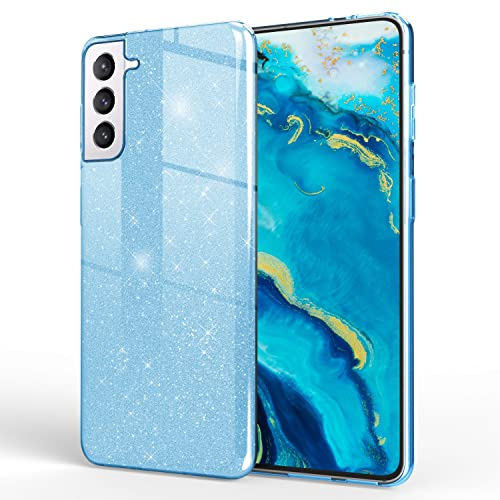 NALIA Glitzerhülle für Samsung Galaxy S22 - Hülle, Himmelblau | Partikel fest im Material eingeschlossen, 3-Schicht-Schutzaufbau mit Hardcase-Kern, Erhöhter Kamerarand, SHINEPOP