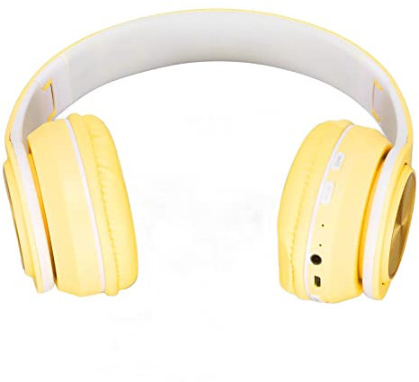 ciciglow Bluetooth Headset Over Ear, Wireless Headphone with Colorful Light, Foldable Noise Reduction Headphone, PU leather Comfortable Headphone, for Travel Work Game Phone Laptop(Yellow)