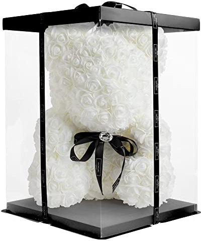 Infinity® Rosenbär Weiß 40 cm – Handgefertigter Bär mit Geschenkbox & über 600 duftenden 3D-Rosen – Geschenk zum Geburtstag oder Jahrestag