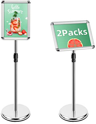 Mutualsign A4 Ständer Schilderhalter Display freistehende Schilder Aluminium Boden Poster Ständer für Informationen, Menüs, Hinweise, Silber, 2 Packungen
